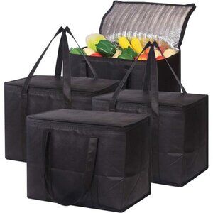 Set of 4 Large Insulated Reusable Grocery Bags with Sturdy Zipper and Handles